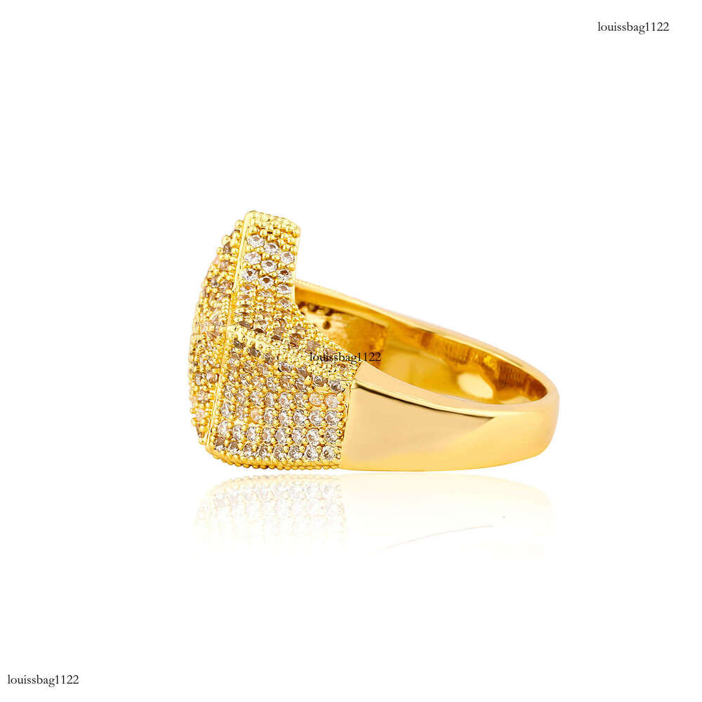 Hip Hop Full Diamond Pentagram Sterling Silver Gold Plated Street Style Personality Fashion Trendy Men's Versatile Ring