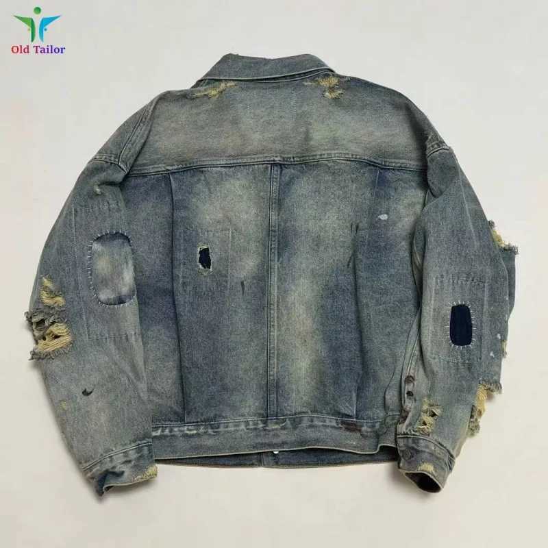 New Brand SAINT Heavy Work Destruction Old Worn Holes Denim Jacket Graffiti Heavy Wash Jacket 2025 Denim Coat W250809