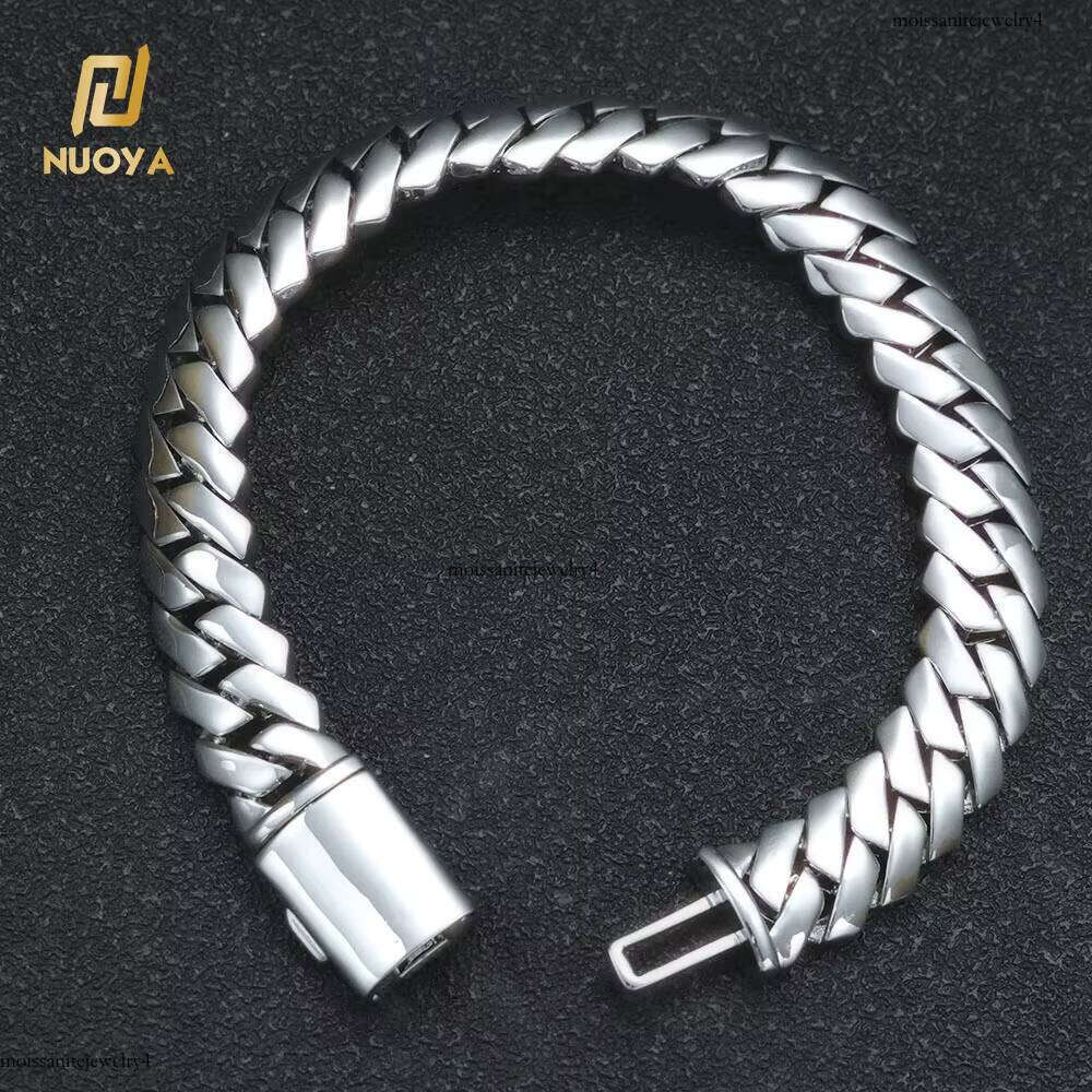 NUOYA 12mm Miami Cuban Link Chain Gold Plated Brass Hip Hop Jewelry Custom Rapper Men's Bracelet Gift