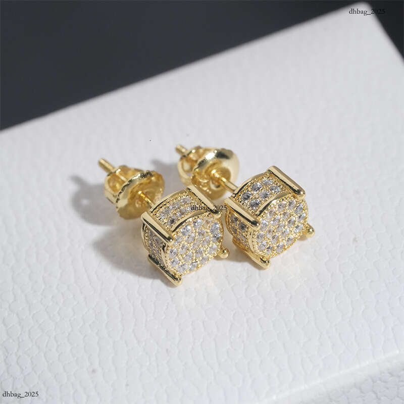 ICED OUT New Hip-Hop Sier Inlaid 5A Zircon Hoop Earrings Studs