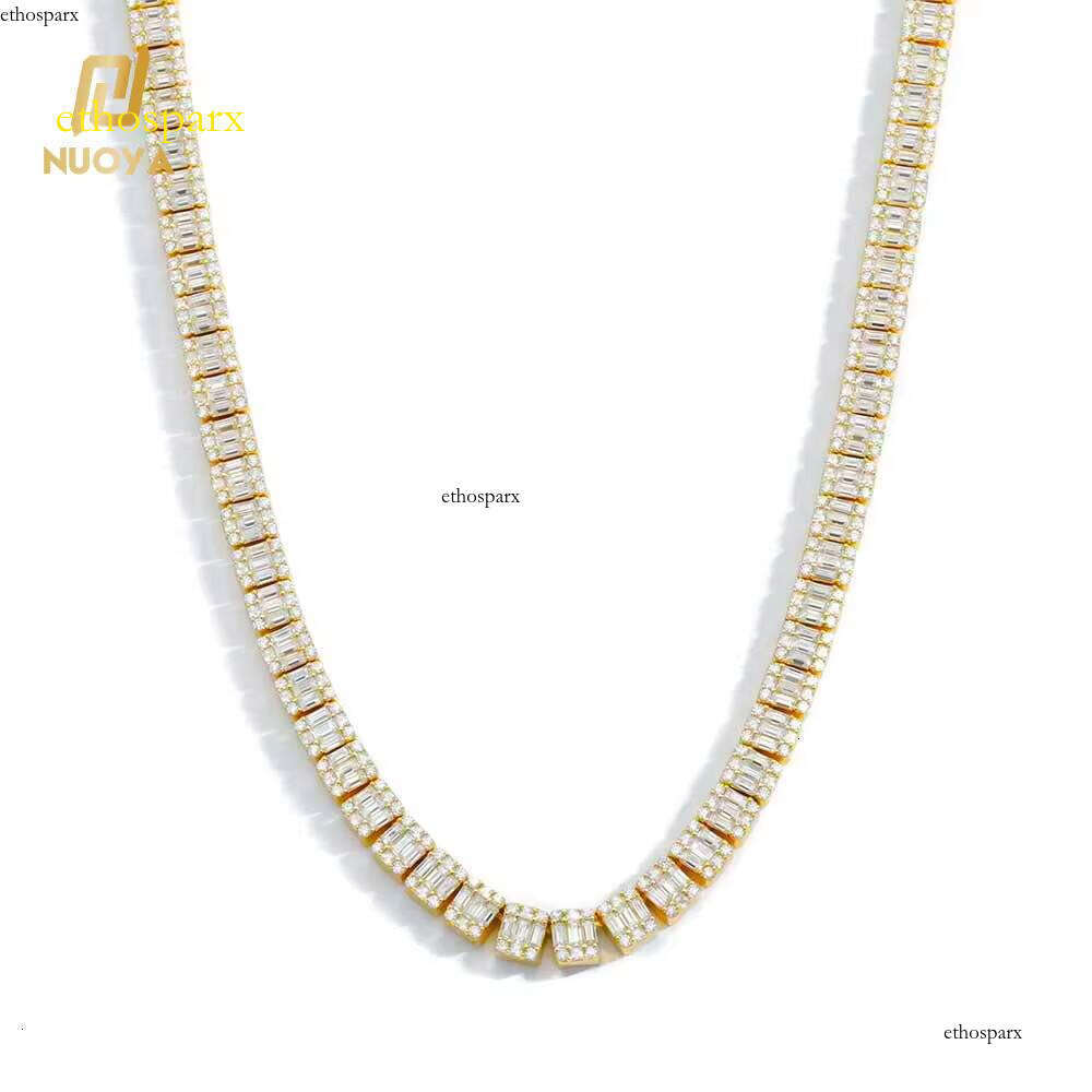 NUOYA Sier Jewelry 7mm Square Dia Clustered Women'S Baguette Moissanite Cluster Tennis Chain Necklace