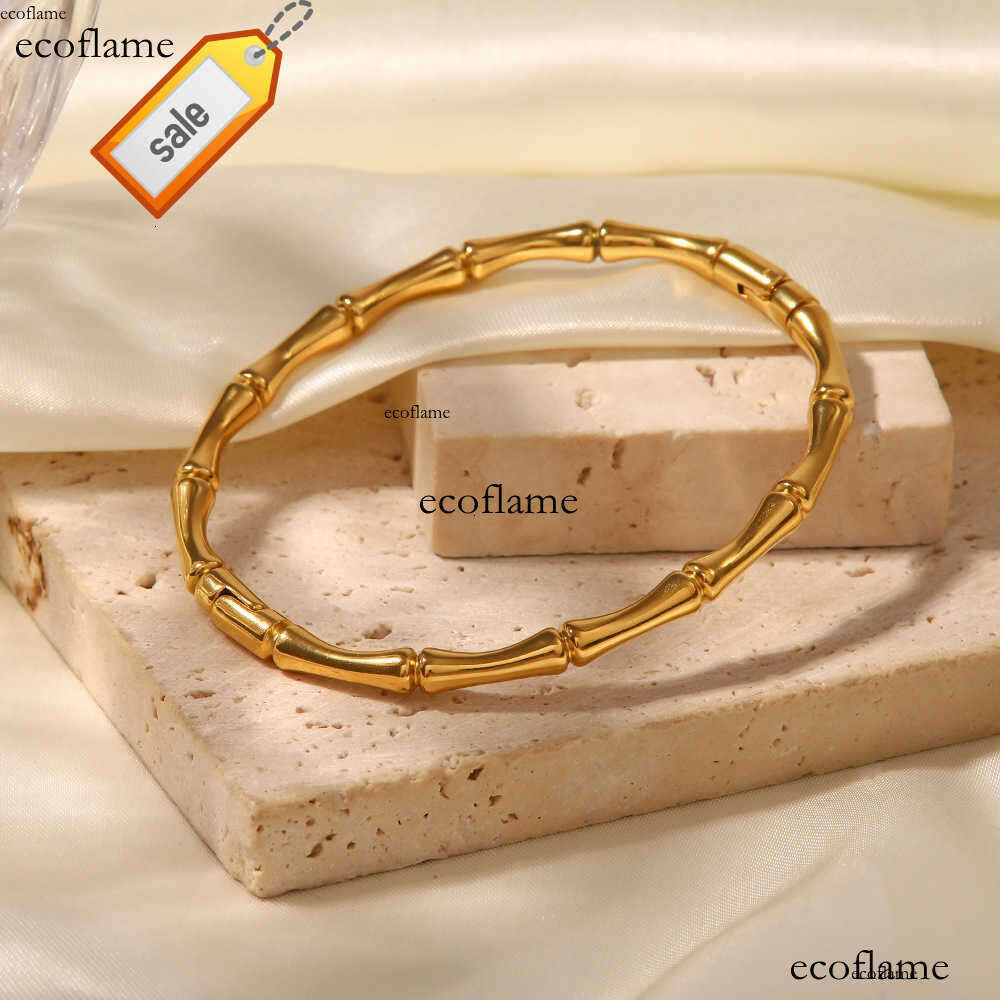 18K gold stainless steel simple bamboo metal solid bangle waterproof tarnish free girl bracelet new women's fashion hand jewelry