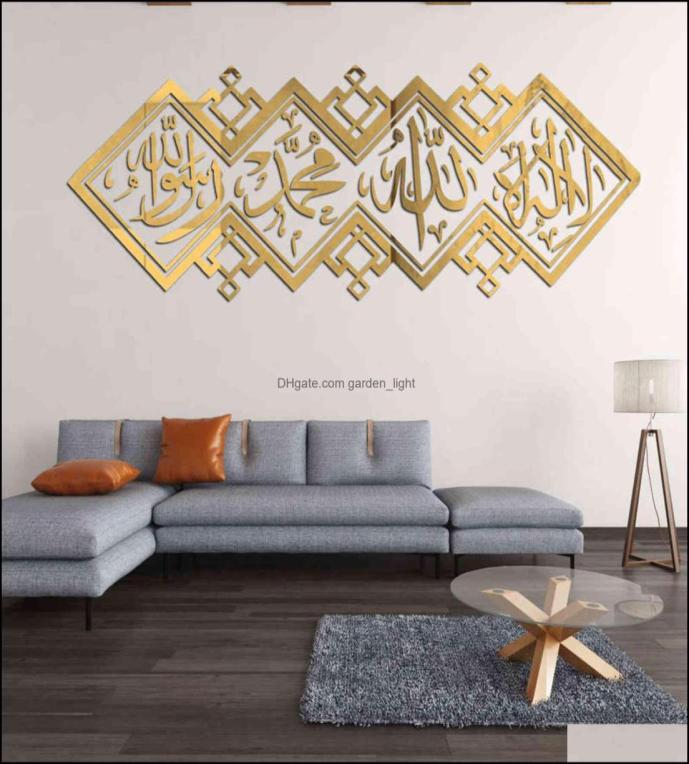 Wall Stickers Home Garden Decorative Islamic Mirror 3D Acrylic Sticker Muslim Mural Living Room Art Decoration Decor 1112 Drop Del5707670