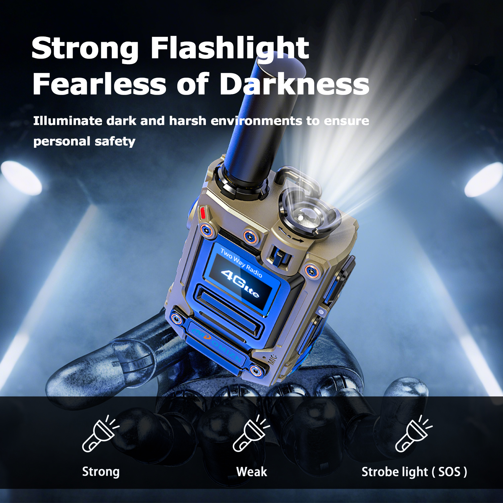 OMIZN 4G PoC Global Walkie Talkie Unlimited Range SIM Card AES256 Noise Reduction Type-C Charging IP65 Flashlight