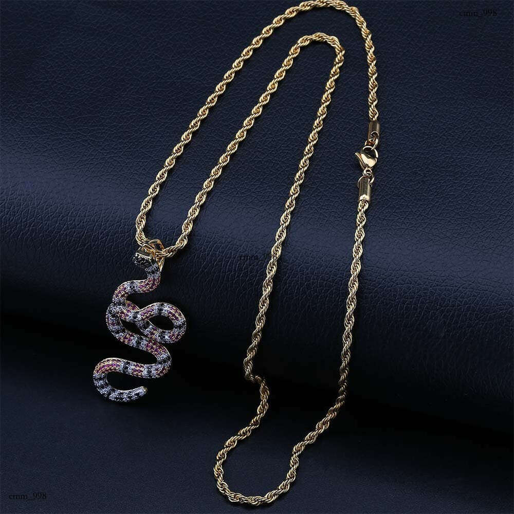 Ins New Hip-Hop Hot Micro-Paved Moissanite chain Colorful Large Snake Pendant Trendy Personality Gold Jewelry