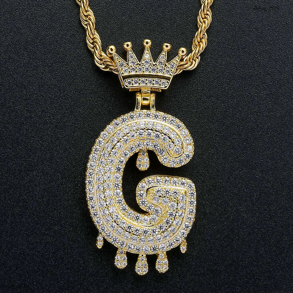 Crown Water Drop English Letter Pendant Micro Paved Moissanite chain Trendy Brand Men's Hip Hop Jewelry