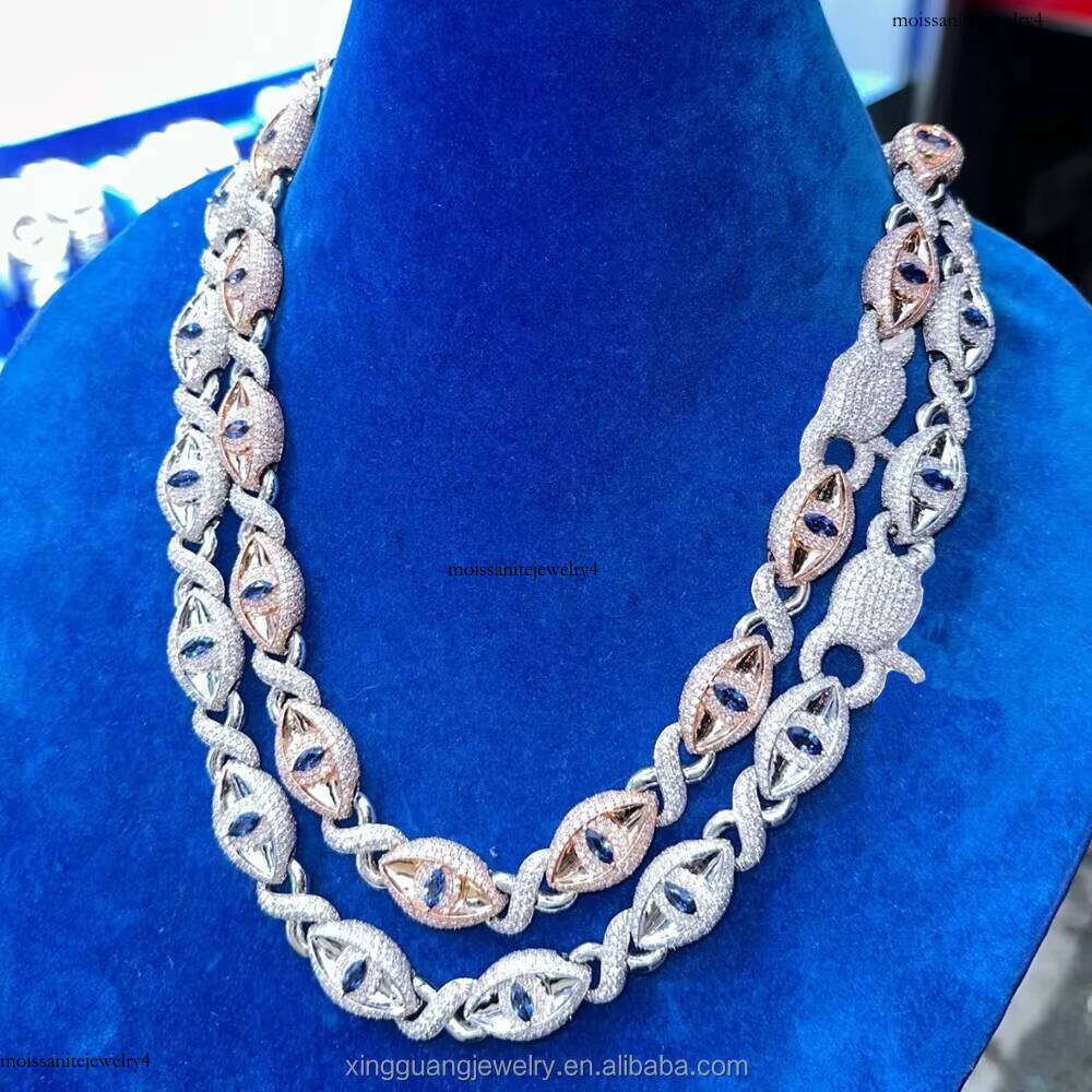 Customized Sapphire Eye Chain Infinity Links Necklace Cuban Link Rose Gold Plated Sier Moissanite Chains for Men