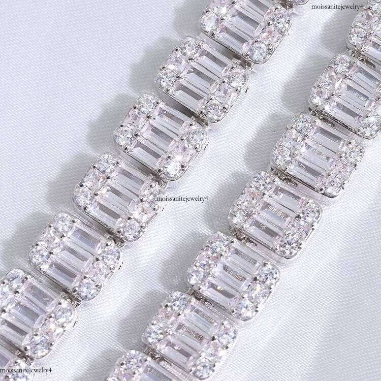 RTS Hip Hop Jewelry 9mm Baguette Vvs Moissanite Dia Sterling Sier Cuban Link Chain