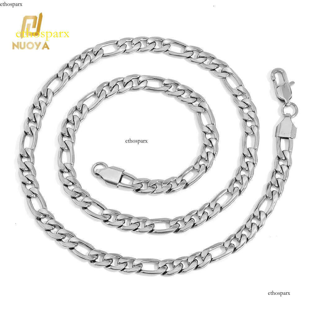 Nuoya Unisex Gold Plated Cuban Link Necklace 3/4/5/6mm Stainless Steel Hip Hop Jewelry 3-to-1 Figaro Chain for Parties