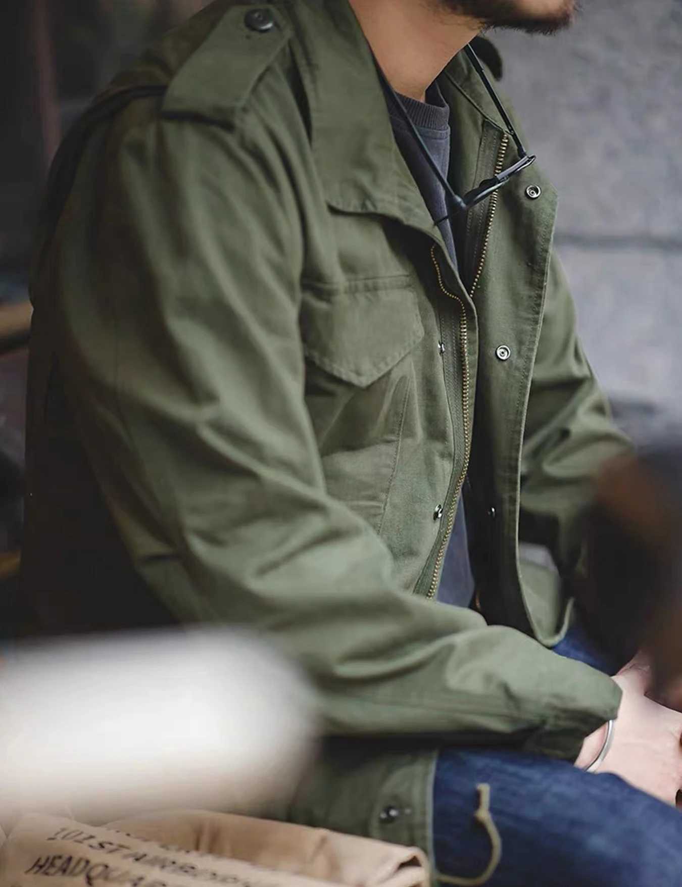 65 Field Jacket Mens Military Jacket Retro Multi Pocket Collar Zipper Jacket 00% Cotton W250809