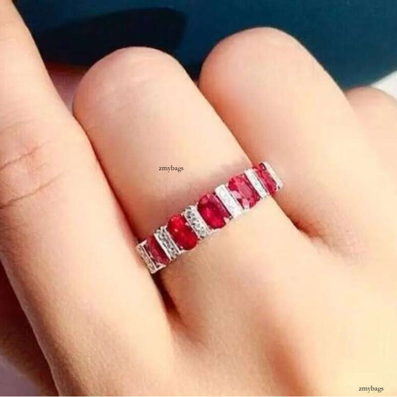 2024 Choucong Drop Ship Elegant Wedding Rings Jewelry Sterling Sier Oval Cut Ruby CZ Dia Party Eternity Women Engagement Band Ring Gift