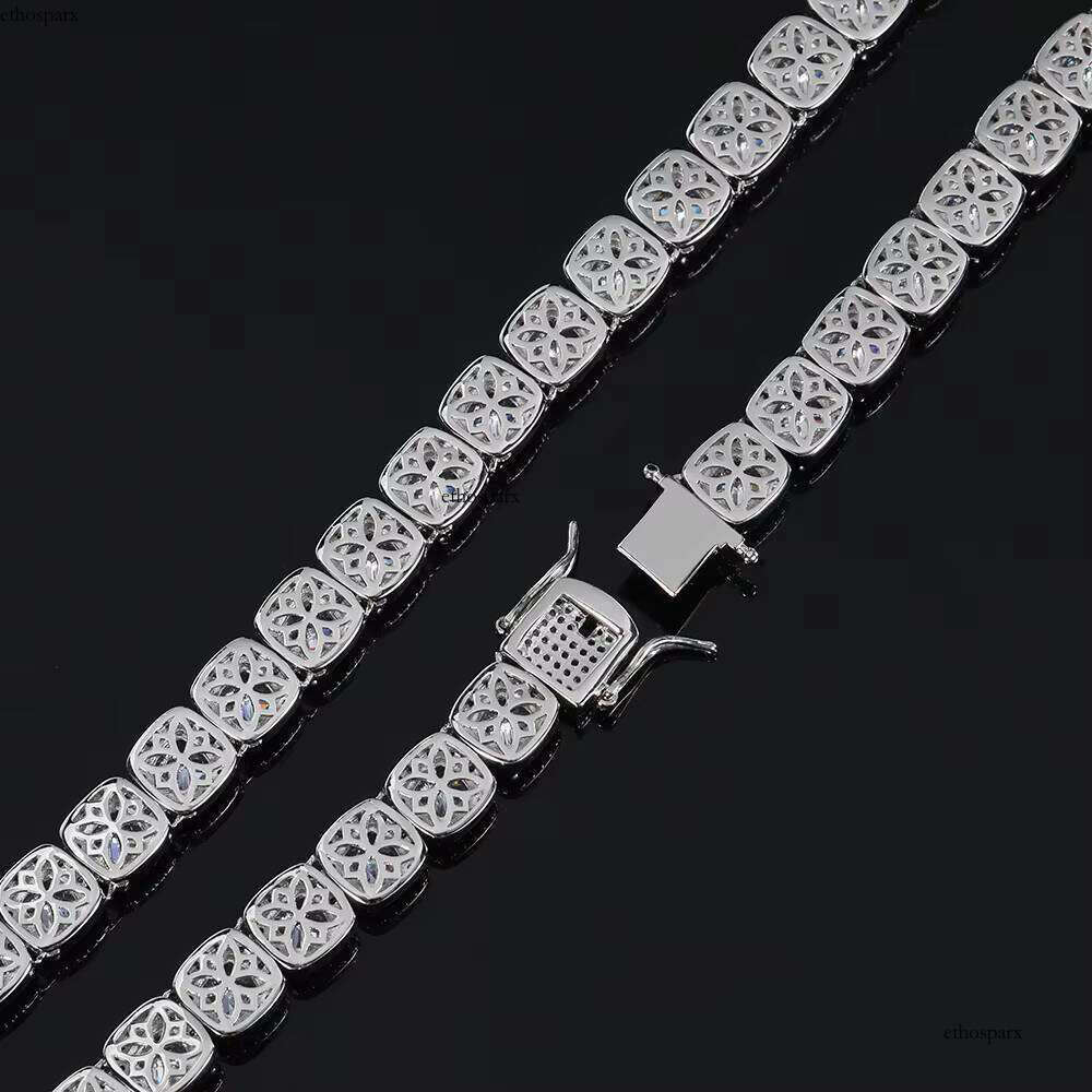 10mm Iced Out Bling Chain Hip Hop Jewelry Men Geometric Square CZ Cluster Tennis Necklace