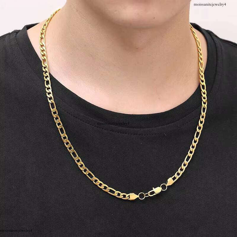 Nuoya Unisex Gold Plated Cuban Link Necklace 3/4/5/6mm Stainless Steel Hip Hop Jewelry 3-to-1 Figaro Chain for Parties