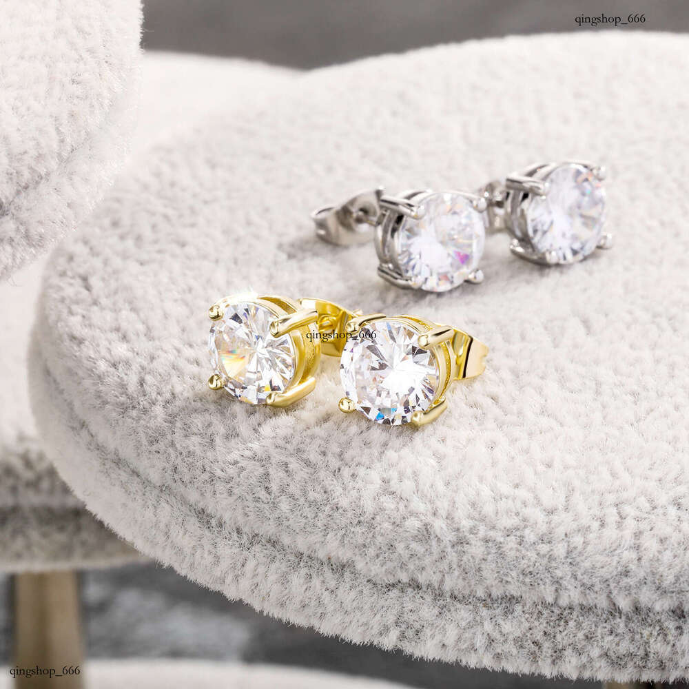 Sterling Silver Zircon Fashionable Elegant Classic Personality Six-Prong for Women 8mm Earrings