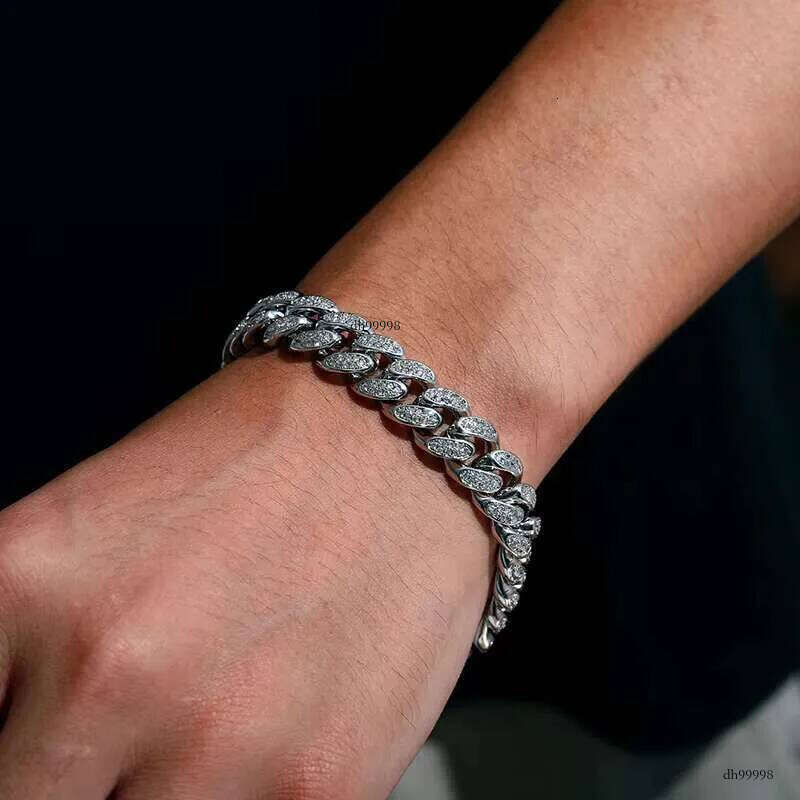 12MM Width Sterling Sier Iced Out VVS Moissanite with GRA Certification Cuban Link Bracelet Hiphop Jewelry for Men Women