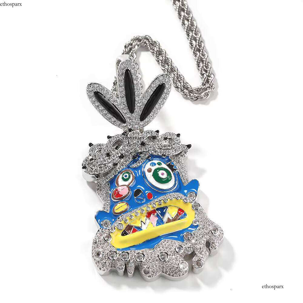 High Quality Micro Setting Dia White Gold Custom Colorful Enamel Dripping Oil Cartoon Pendant Hip Hop Rapper Jewelry