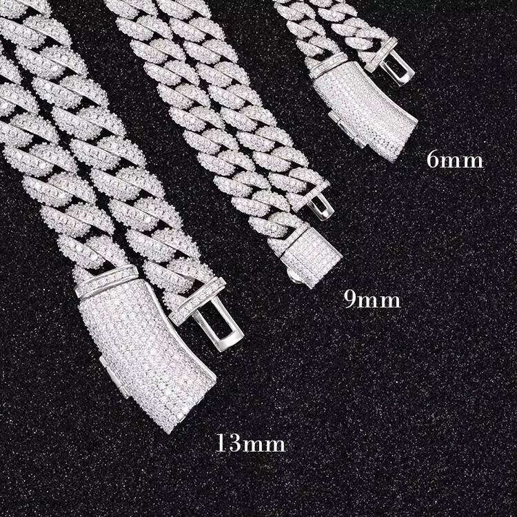 Full Ice Out 2rows 6mm 9mm 13mm Solid Sier Moissanite Cuban Link Chain Mans Hip Hop Necklace