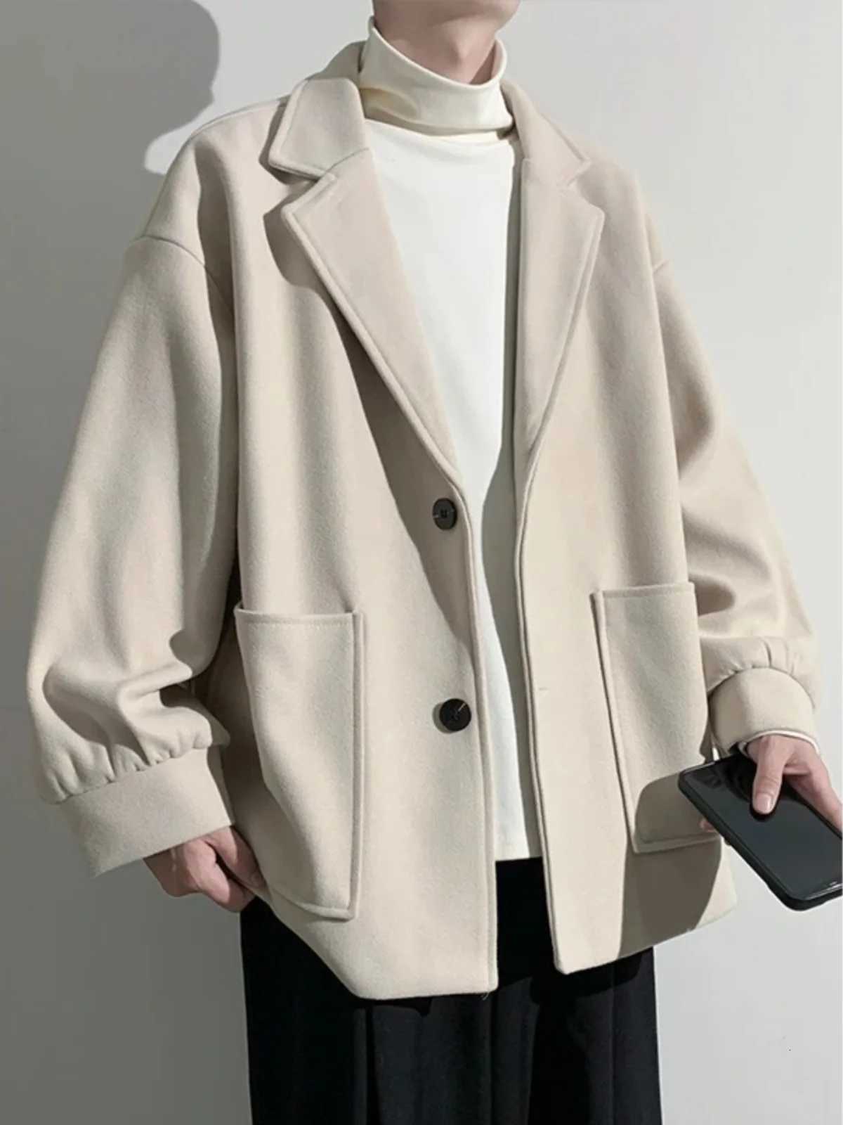 Mens Lamb Velvet Jacket Thinned Medium Sleeve Autumn Winter Woolen Suit Coat Lightweight Mature Sle Fashionable Coat XJ250809