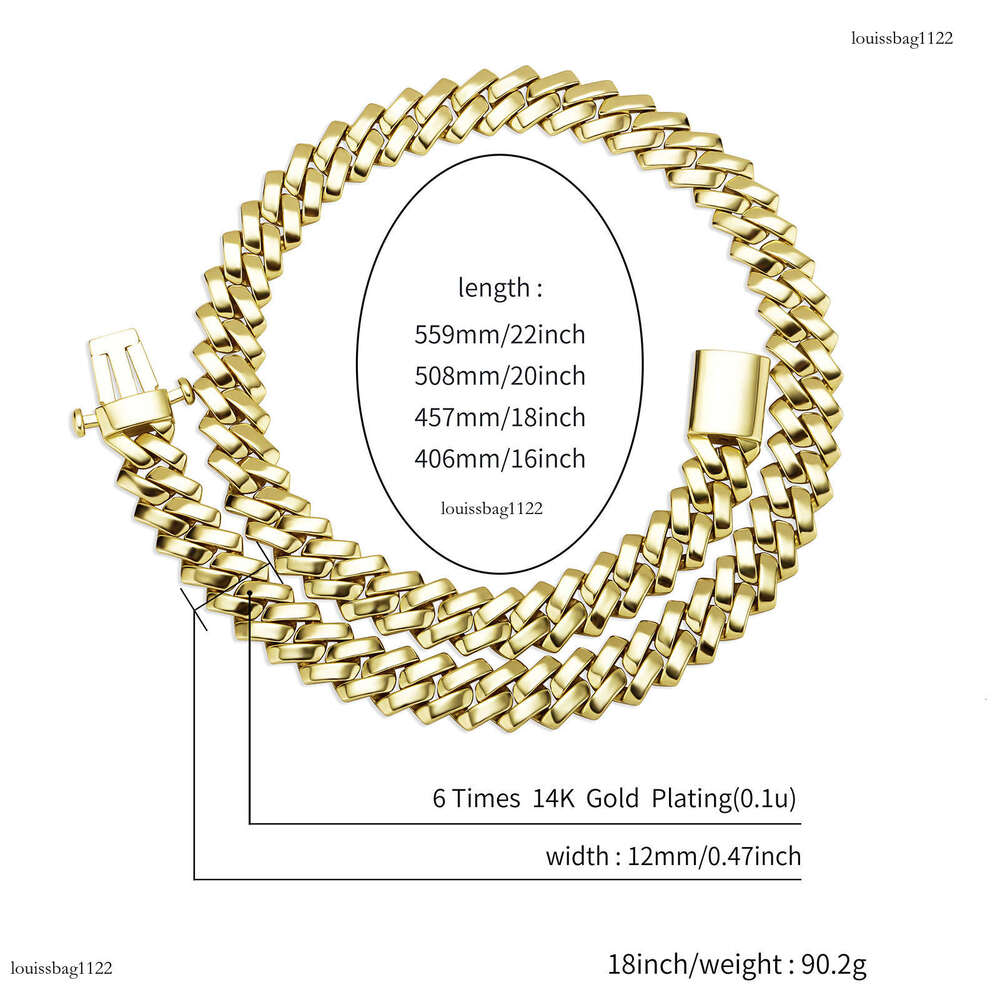 10/12/18mm Dia Chain Smooth Surface Unisex Cuban Necklace Hip Hop Personality Trendy Bracelet