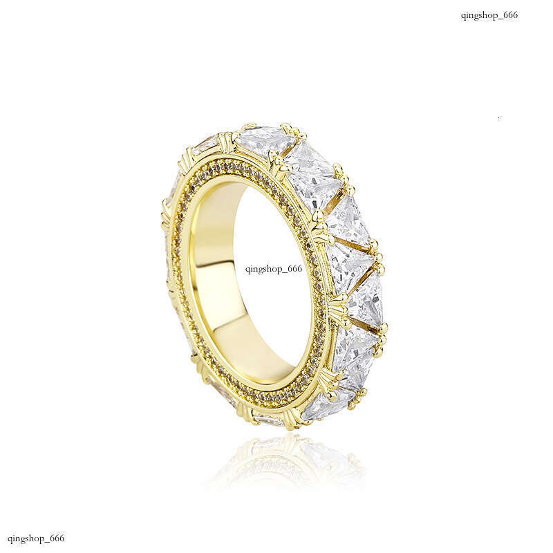 Geometric Patchwork Sterling Silver Full Inlaid Triangle Zircon and Women's Hip-Hop Men's Ring