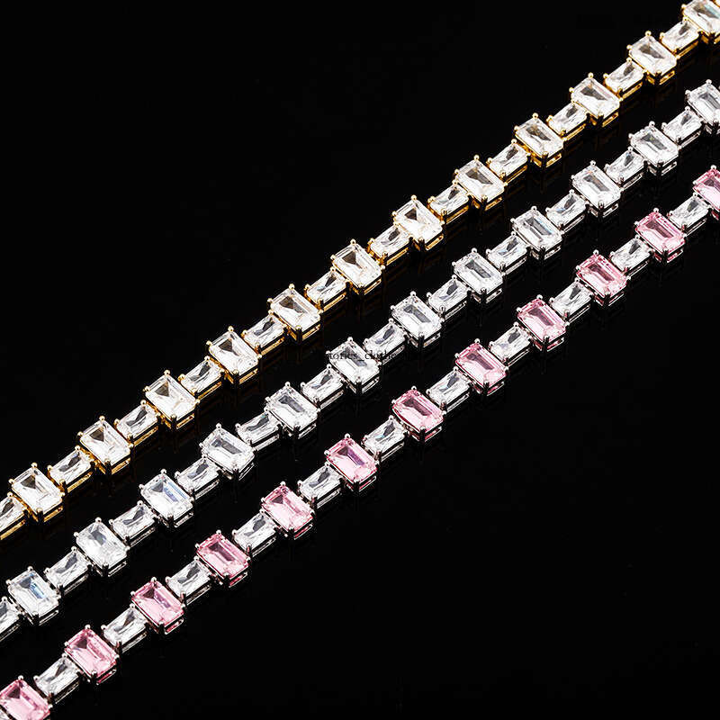 Trendy Color-Block 6MM Cubic Moissanite chain Necklace Simple Personality Hip-Hop Moissanite chain Collarbone Unisex Sweater Chain