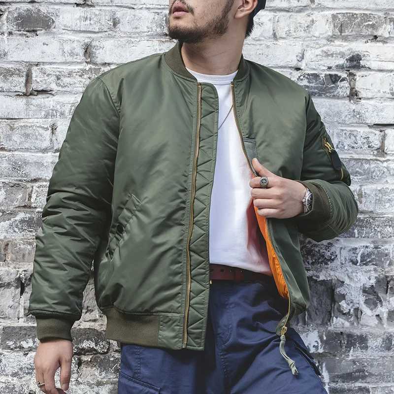 Maden Vintage MA Pilot Jacket Green Thickened Cotton-padded Jacket Casual Baseball Pockets Flight Zipper Outerwear for Mens Fall W250809