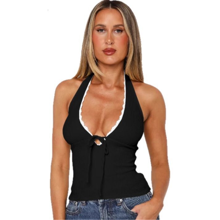Spicy Girl Short Beauty Back Top Pure Desire Tie Bowknot Halter Neck Camisole Inner Wear for Women Summer
