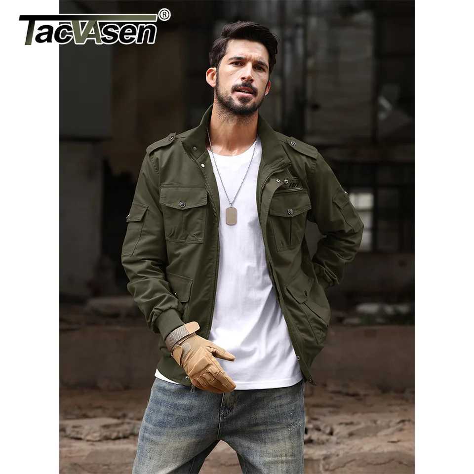 100% Cotton Retro Cargo Jacket Mens Full Zip Stand Collar Cotton Jackets Spring Autumn Lightweight Working Jacket Outwear Male W250809