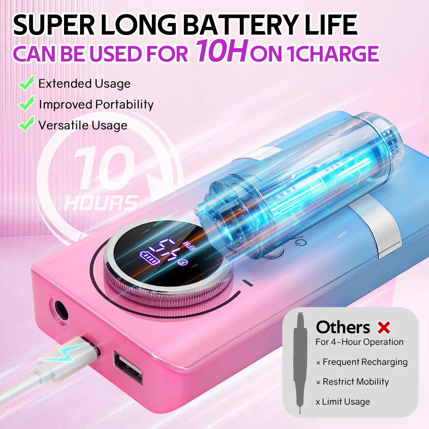 Professional 45000RPM Electric Portable Nail Drill Machine With Base Rechargeable Low Noise Nail Sander File For Manicure Salon 250805