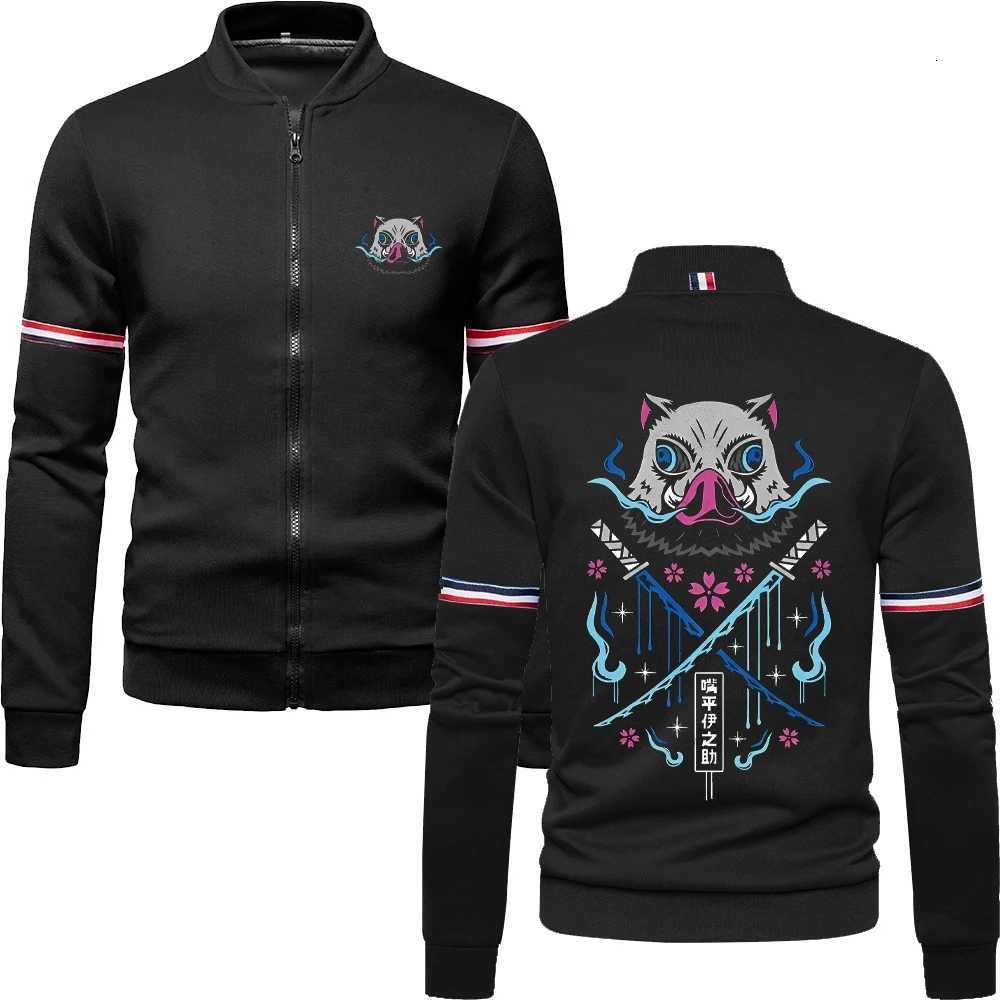 Demon Slayer Anime Baseball Jacket for Men Inosuke Print Manga Zip Up Sweatshirts Gothic Harajuku Jacket Coat Fall Winter W250809