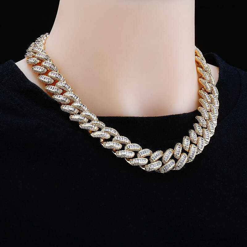 Hip Hop Necklace for Men Versatile High-End Feel Sterling Silver Inlaid Moissanite chain 16MM Cuban Chain Style Jewelry