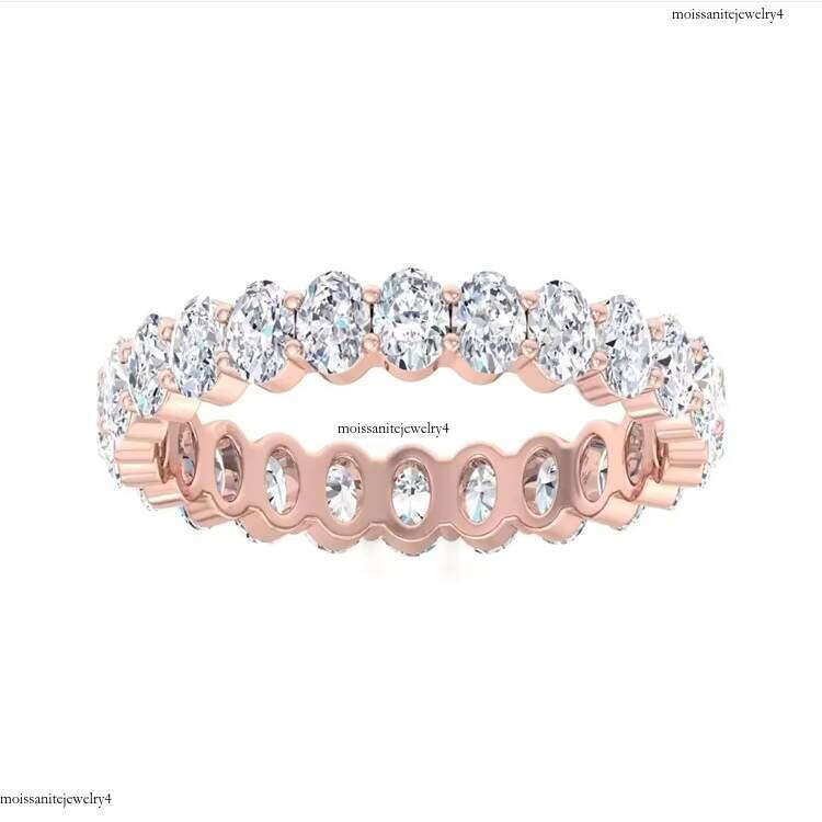 Handmade Rose Gold Oval Dia Custom Moissanite Eternity Wedding Ring Band for Women