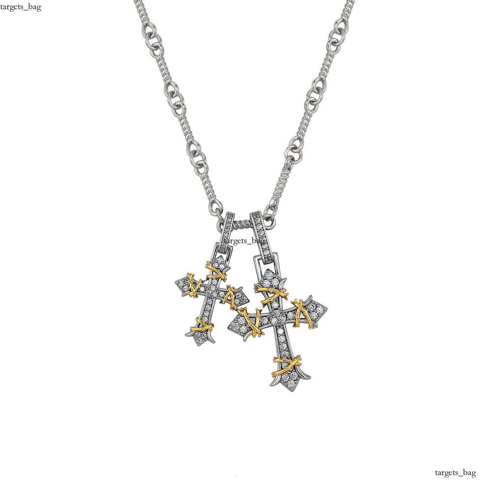 Hot Selling Full Dia Cross Pendant Necklace for Women and Men, Trendy Double Thorn Detachable Couple Pendant, Light