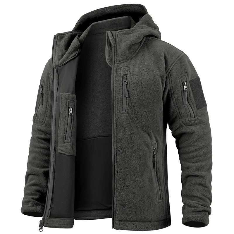 Mens Tactical Fleece Jacket Winter Warm Full Zip Military Hoodies Multi-Pockets Hiking Hunting Outdoor Coats W250809
