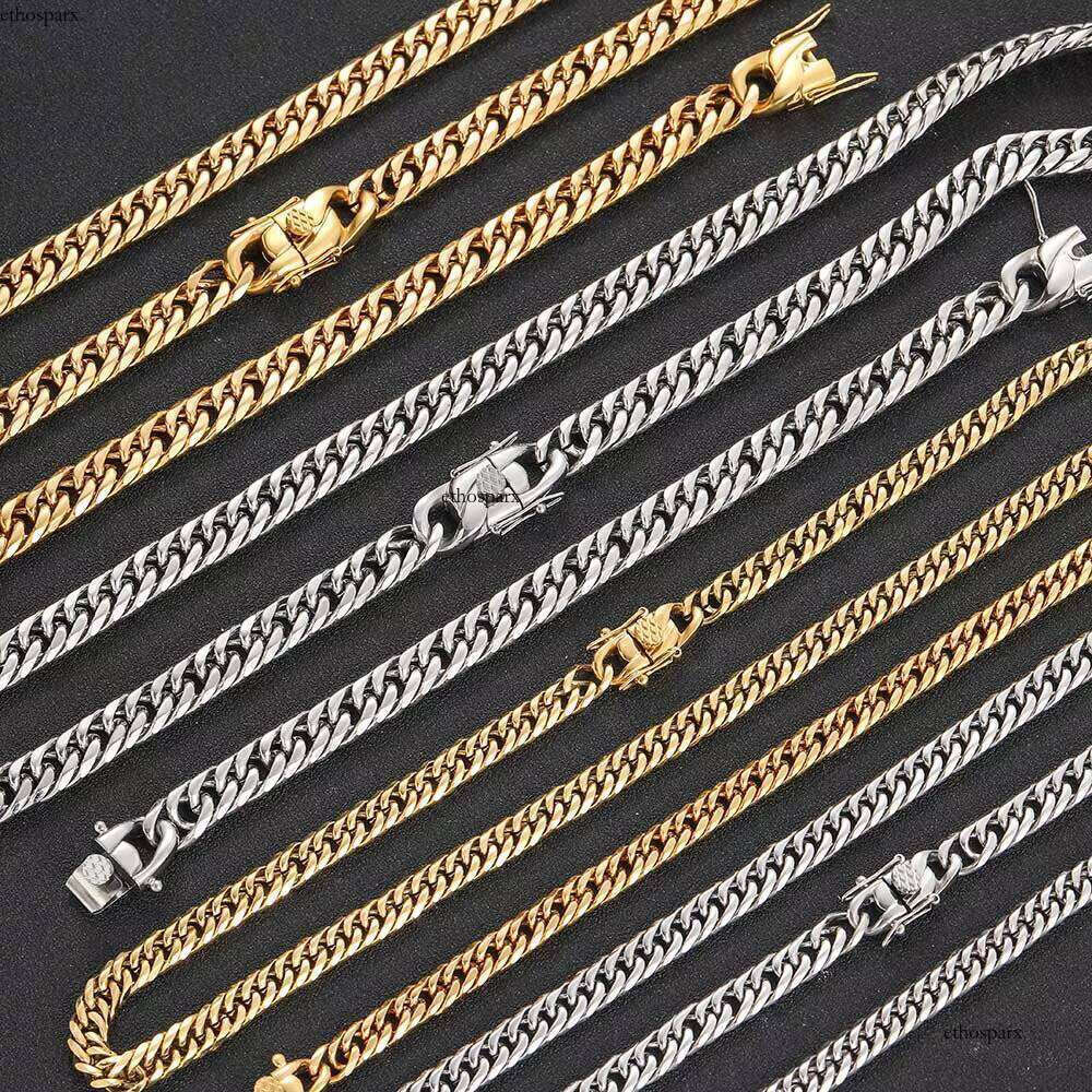 Wholesale Necklace Hip Hop Gold Plated Mens Miami Stainless Steel Cuban Link Chain