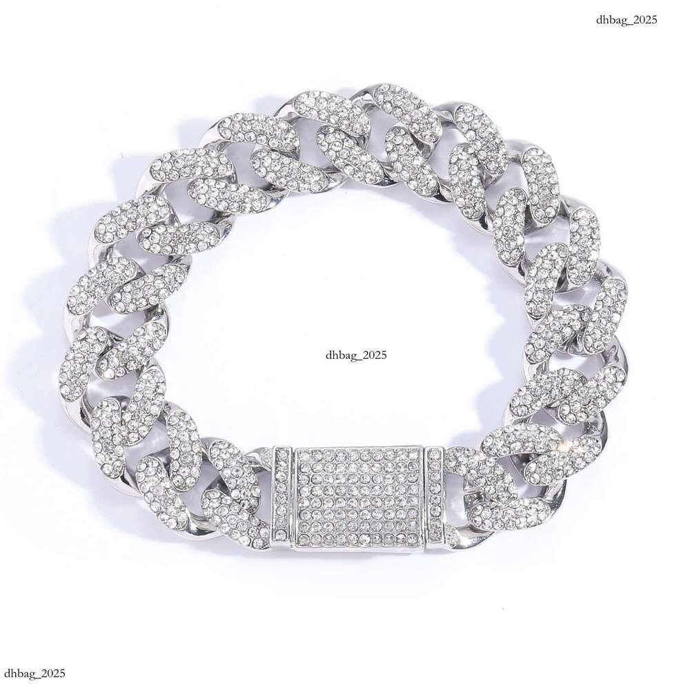 Alloy 15mm Three Row Cuban Chain Full Dia Personality Trendy Men's Hip Hop Bracelet