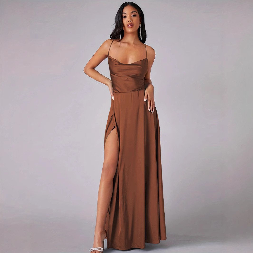 H82New sexy slit slim backless dress fashionable suspender dress long skirt