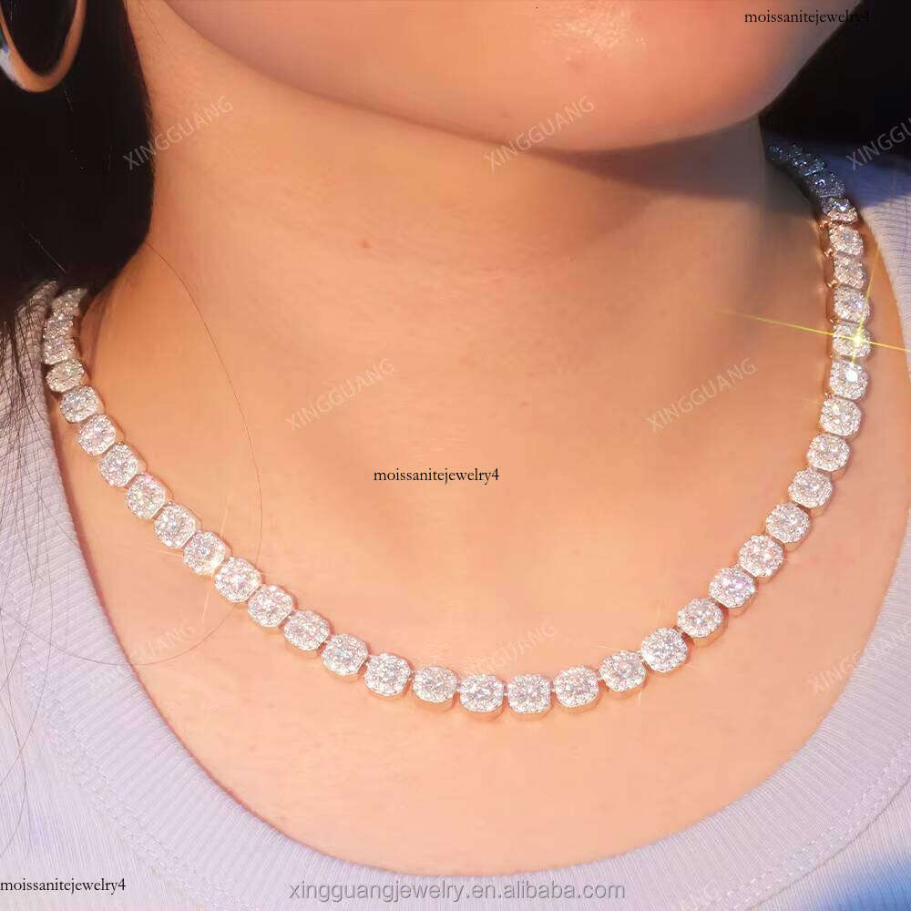 XG Pass Dia Tester Cluster Sier Chain Necklaces Vvs Moissanite Tennis Chains