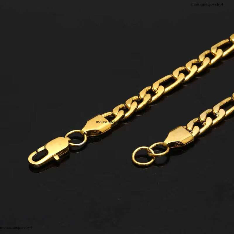 Nuoya Unisex Gold Plated Cuban Link Necklace 3/4/5/6mm Stainless Steel Hip Hop Jewelry 3-to-1 Figaro Chain for Parties