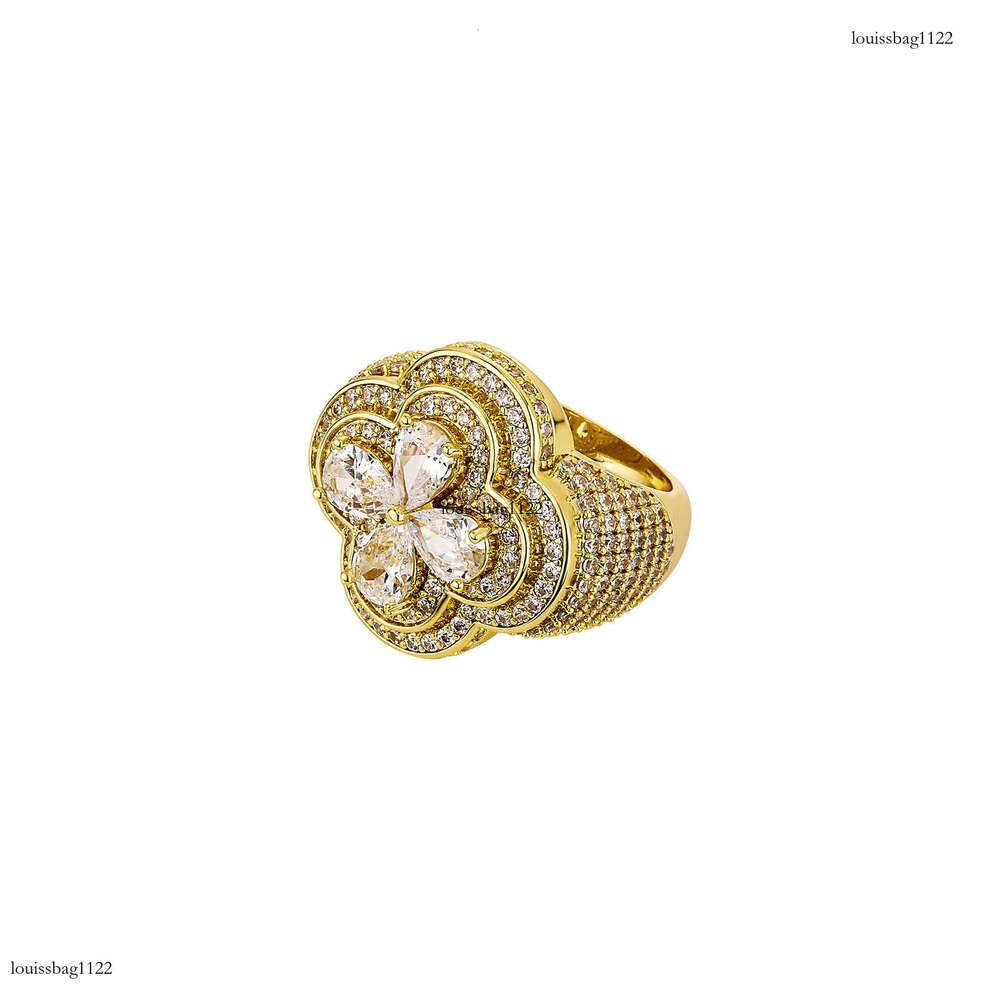 Wind Micro Inlaid Flower Shape Hip-Hop Men's Exaggerated Super Shiny Diamond Personality Ring Versatile Trendy Gold Australian New Model