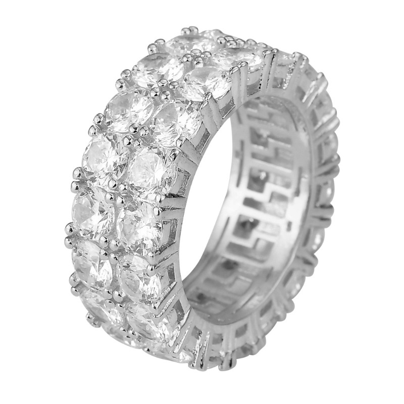 Mens Cluster Hip Hop Ring with Micro Set Double Rows of Cubic Zircons