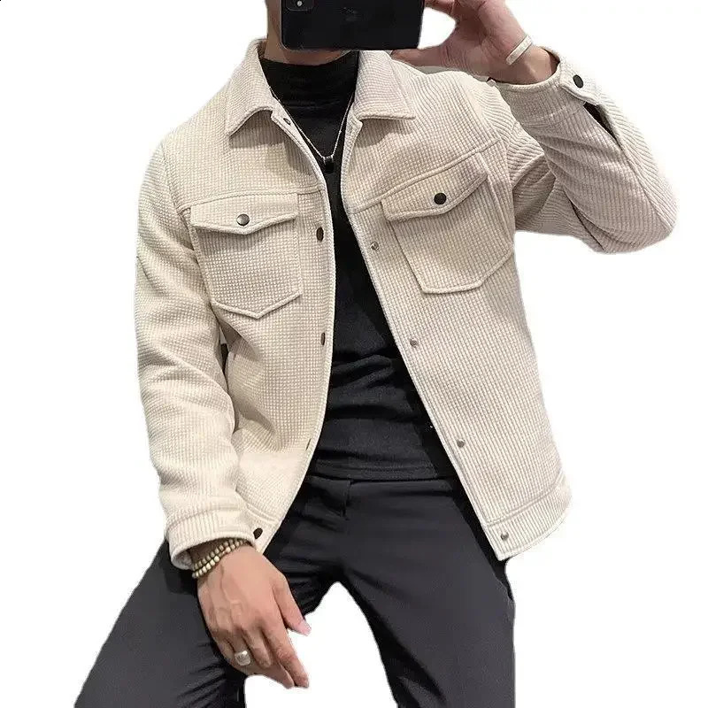 Winter Mens Woolen Jacket Cropped Lapel Style Trendy Casual Lightweight Cotton Coat From China One Piece Free Shippin 250809