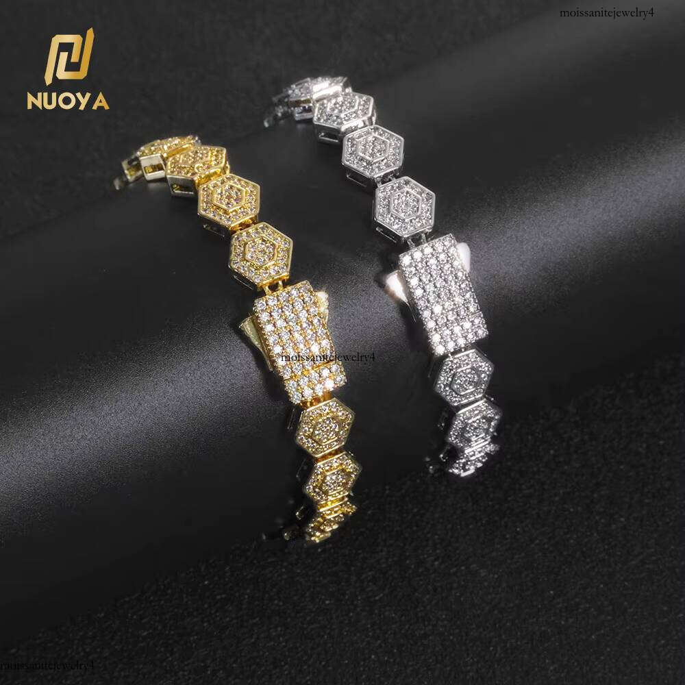 NUOYA Geometric Charm Fashion Jewelry Iced Out Bling Zircon 8.5MM Hexagonal Shape Link Chain Bracelet Gift for Women