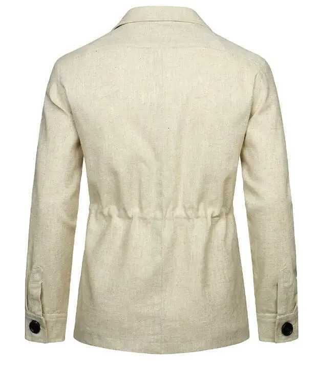 100% Cotton Linen Cargo Jackets Men Multi Pockets Outdoor Jacket Safari Jacket Streetwear Work Outwear 4 Colors Size M-5XL W250809