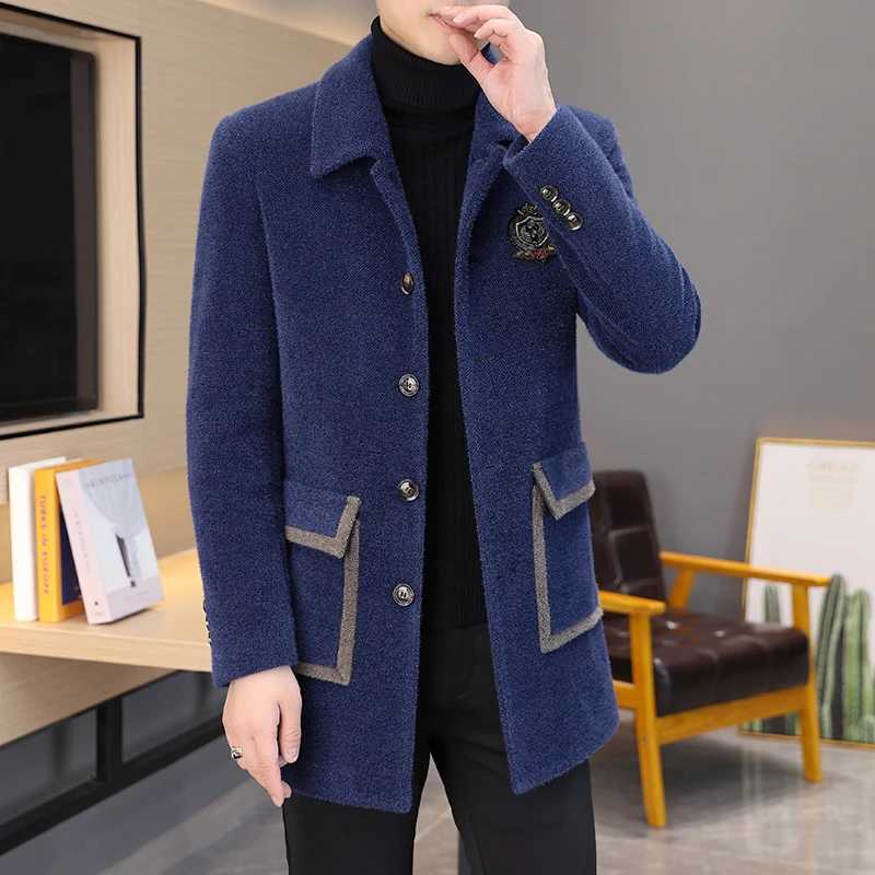 2022 Winter Imitation Mink Velvet Wool Blends Jacket Men Casual Business Long Coat Social Streetwear Slim Overcoat Windbreaker XJ250809