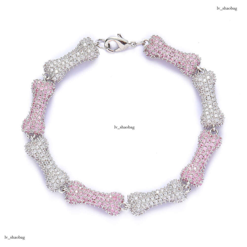 New Bone 10mm Full Moissanite chain Pink Choker Personality Unisex Hip Hop Necklace