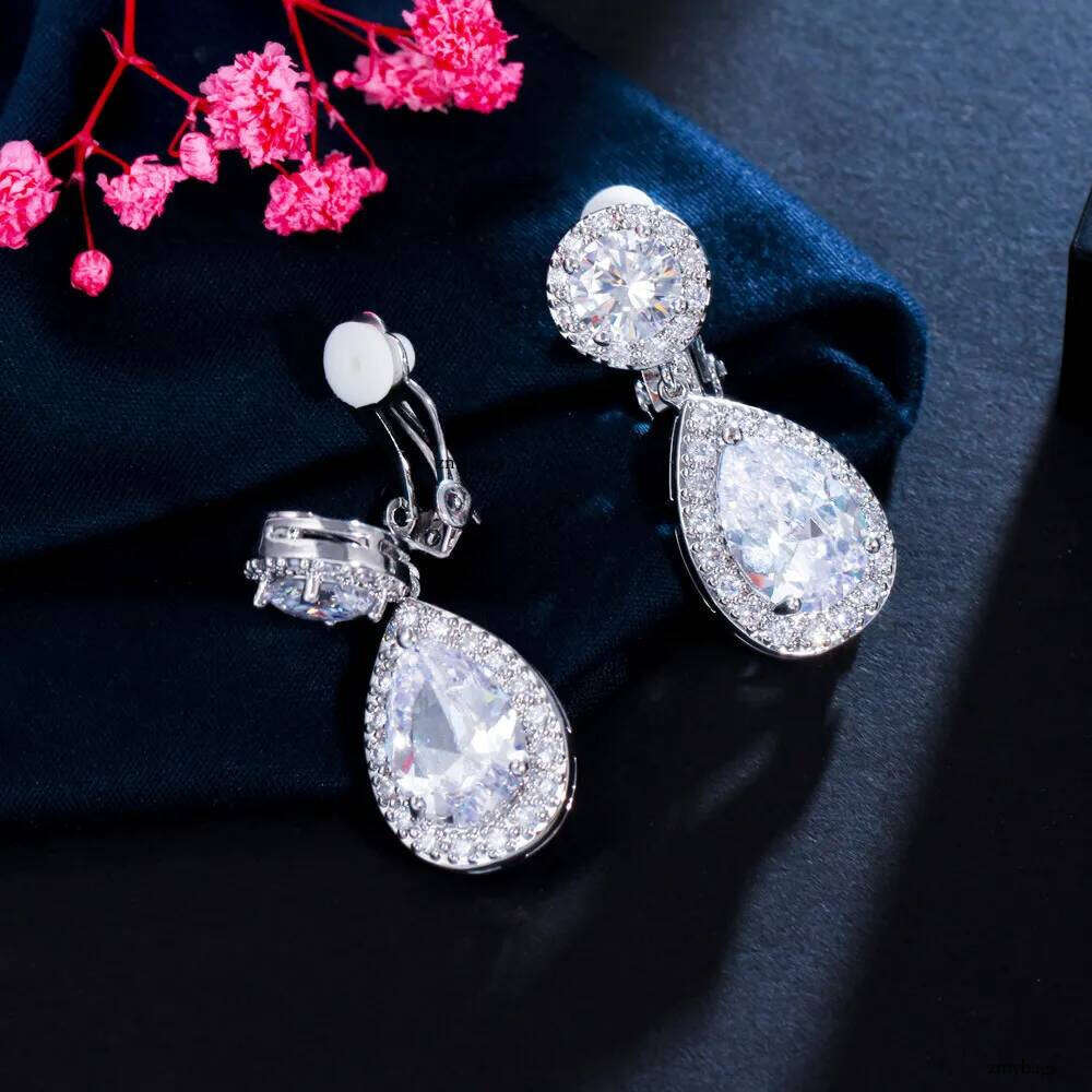 2025 Ins Top Sell Gorgeous Women Dangle Earrings Jewelry Sterling Sier Water Drop 5A Cubic Zircon Handmade Party Lady Wedding Clip Earring Gift