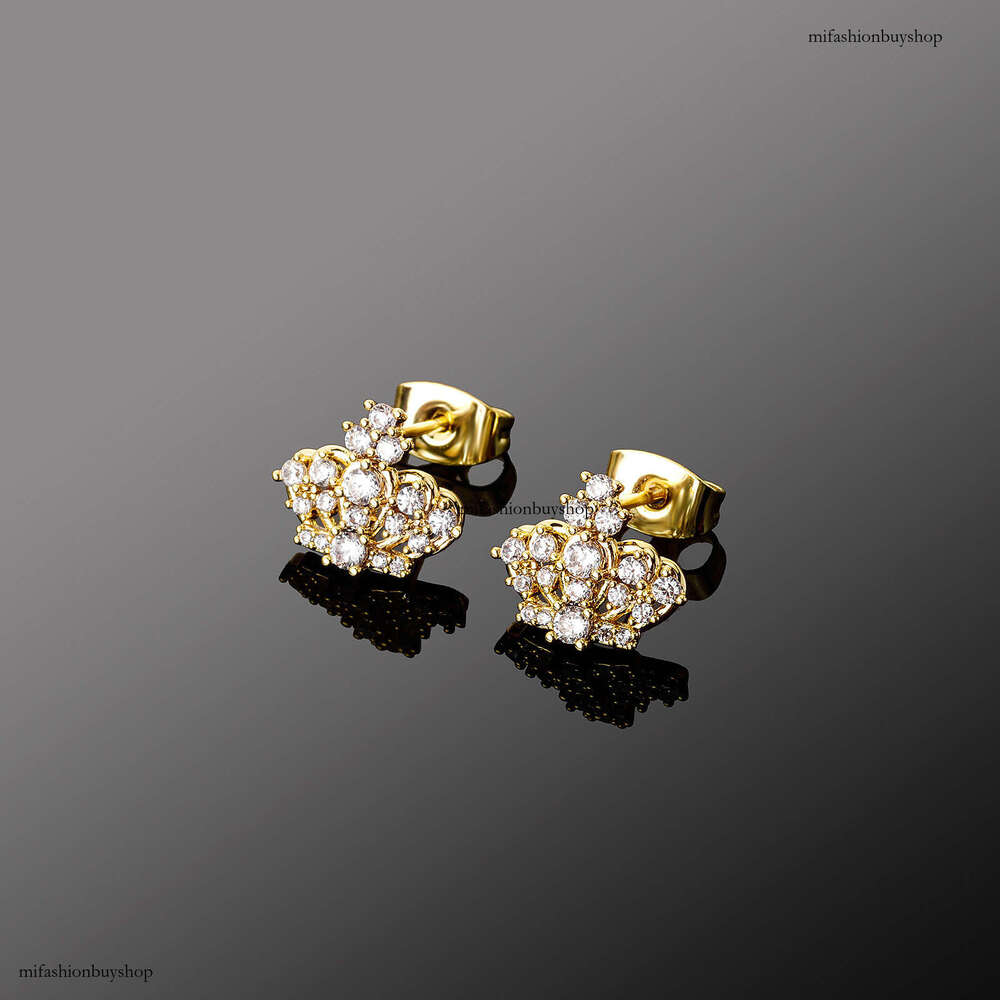 High-End Crown Trendy Gold Jewelry Sparkling Zircon Inlaid Dia Accessories Stud Earrings