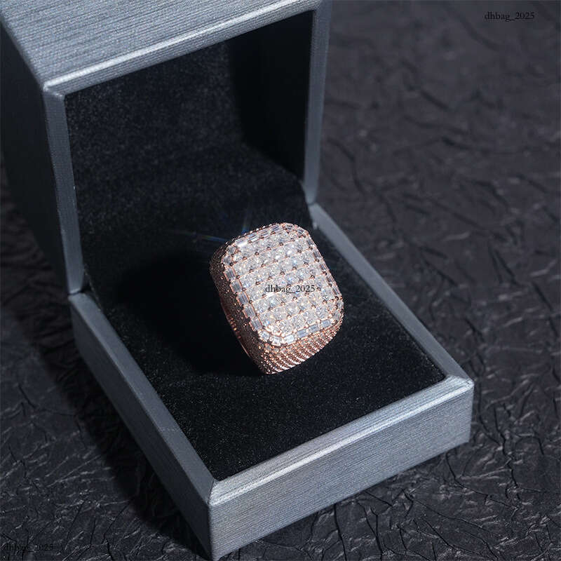 ICED OUT Men's Hip-Hop Princess Cut Moissanite Ring Silver Real Gold Plating