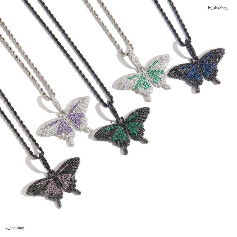 Small Butterfly Pendant Colorful Micro Paved Moissanite chain Personality Trendy Unisex Couple Hip Hop Necklace